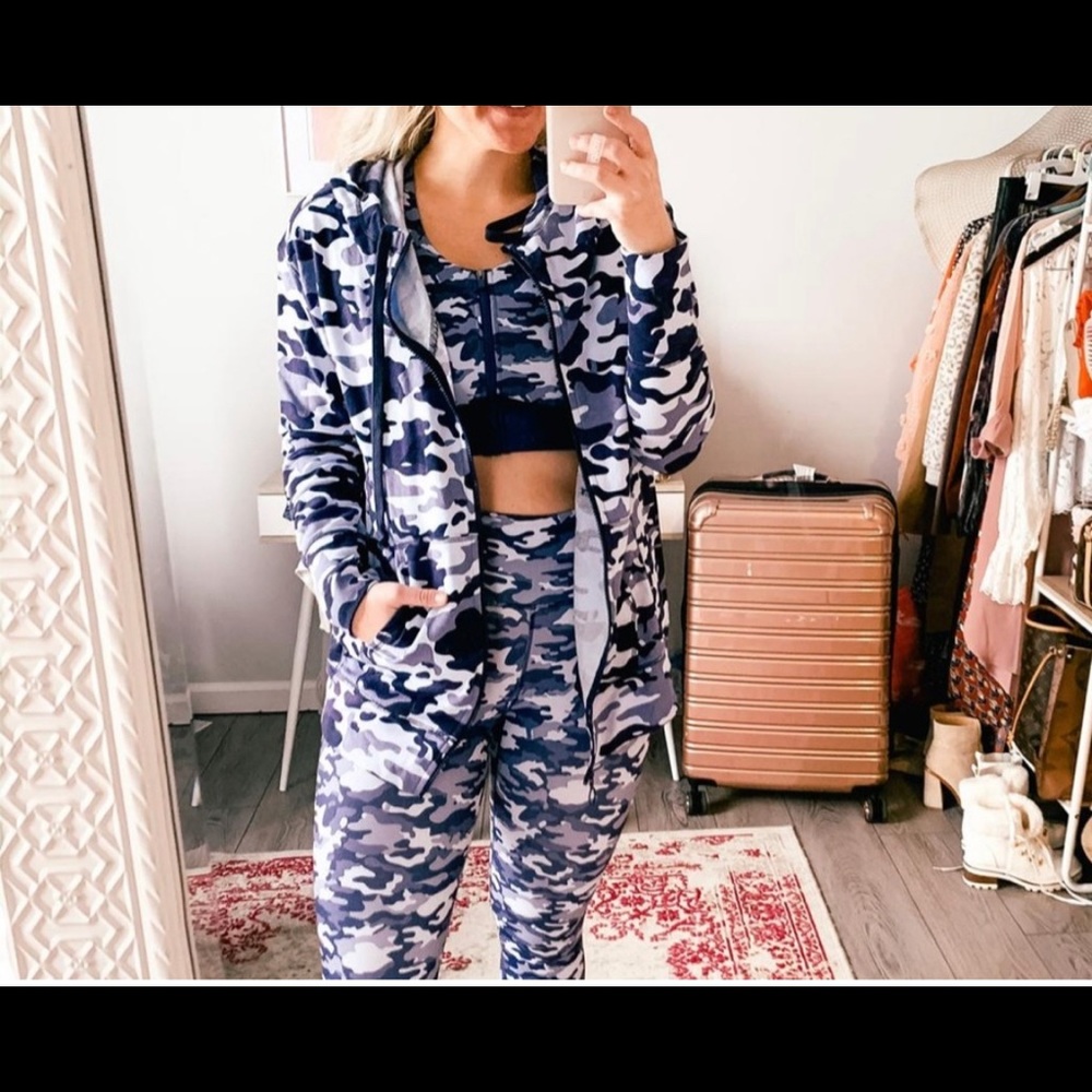 Blue camo fabletics zip up sweatshirt size: s